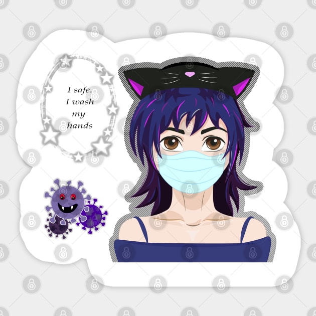 Kawaii girl and virus. Manga style. Wash your hands Sticker by AliensRich